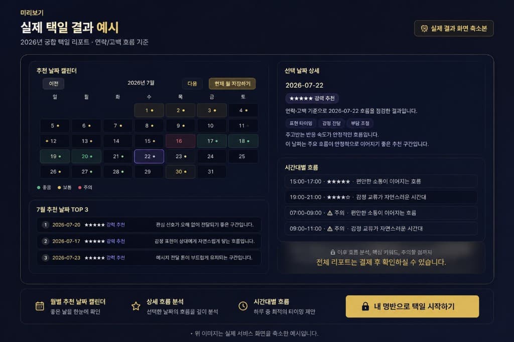 자미 택일 결과 미리보기
